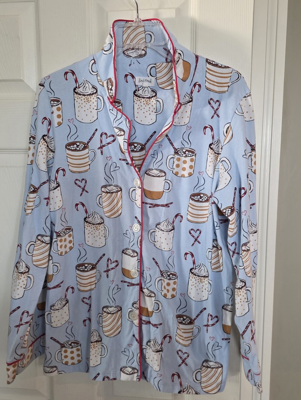 BedHead Cocoa Candy Canes Pajama Butyon Long Sleeve Top Medium